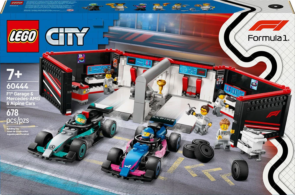 LEGO City Le garage de F1 et les voitures Mercedes-AMG et Alpine, ensemble de jeu avec 2 voitures de course 60444