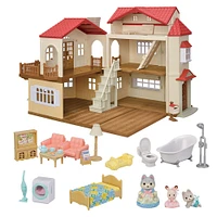 Calico Critters Maison de campagne au toit rouge, maison de poupée avec figurines, meubles et accessoires