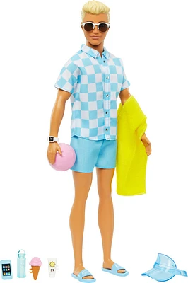 Barbie-Ken Plage-Poupée blonde short de bain et accessoires de plage