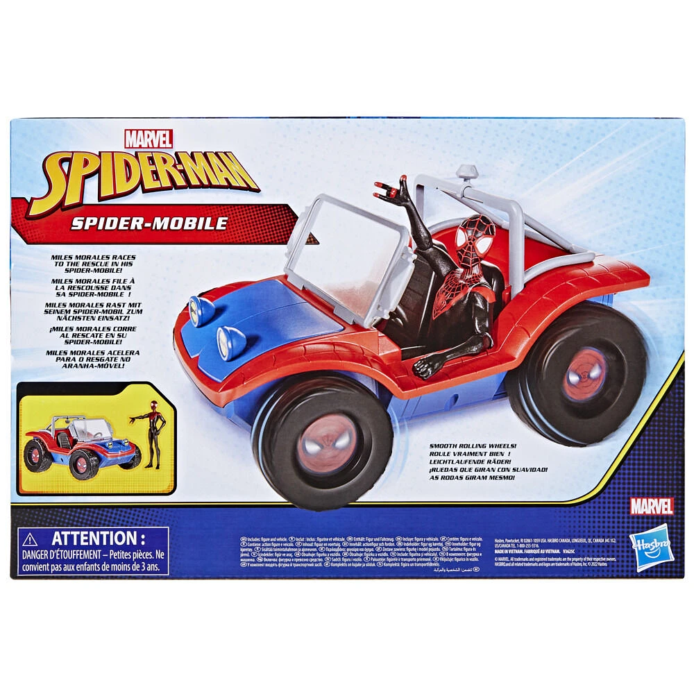 Marvel Spider-Man, Spider-Mobile, véhicule avec figurine Miles Morales à l'échelle de 15 cm, jouets Marvel pour enfants