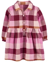 Robe chemise en flanelle de coton à motif écossais rose Carter’s 9M