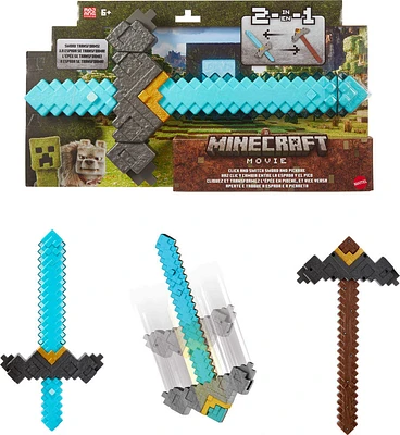 Minecraft Click and Switch Sword and Pickaxe Role-Play 2-in-1 Toy Inspired by the Movie
