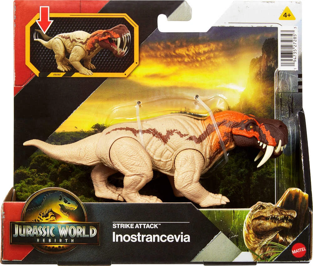 Jurassic World Rebirth Strike Attack Inostrancevia Dinosaur Toy with Single Strike Action, Authentic Posable Design