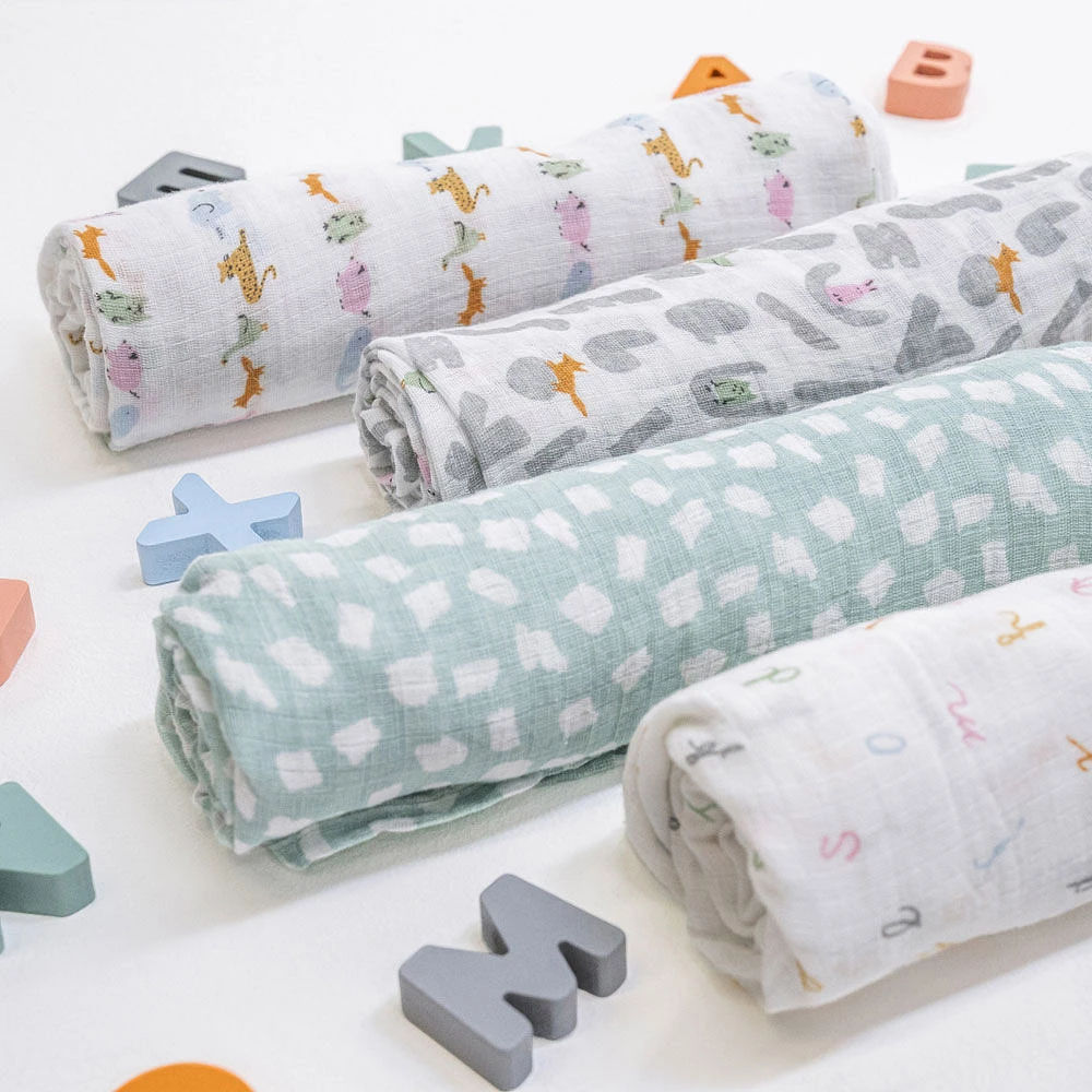 Aden + Anais Essentials 4-Pack Muslin Swaddle Alphabet Animals