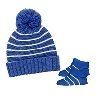 Baby Mode Navy Knit Hat & Bootie Set 0-6M