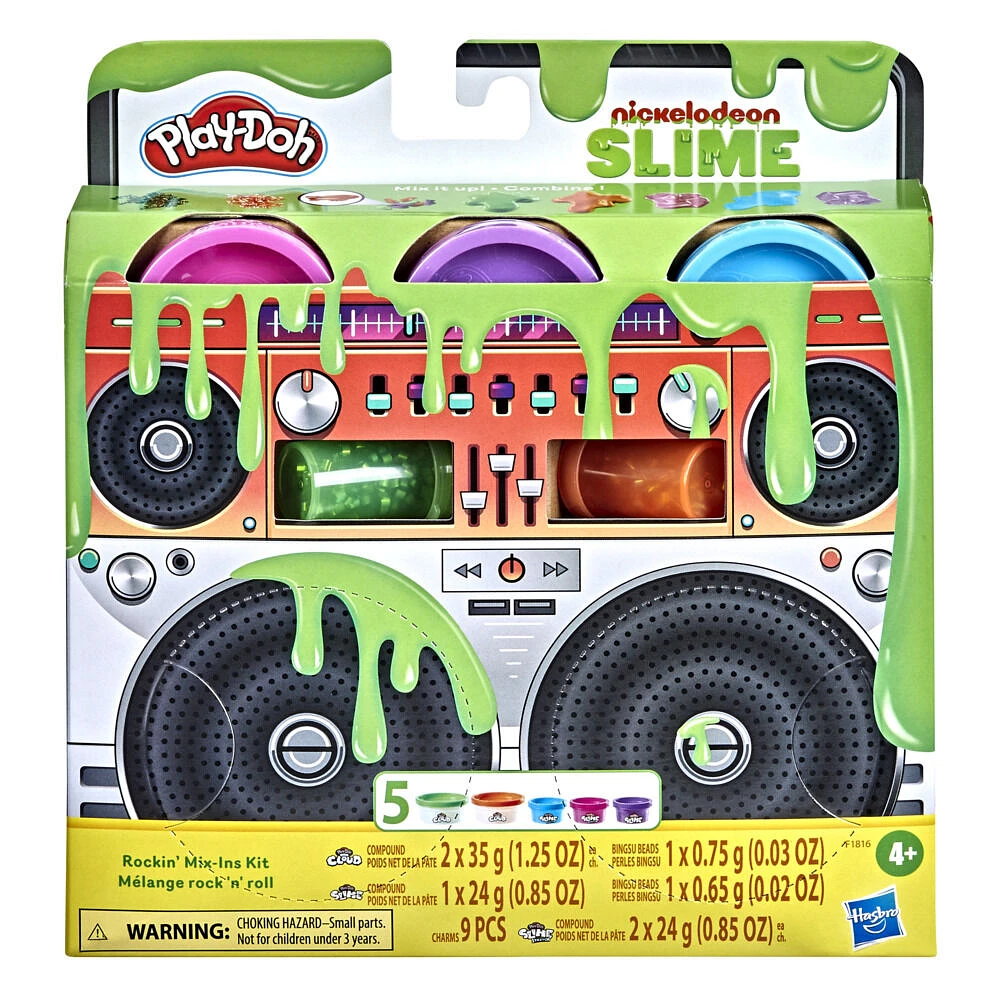 Play-Doh Nickelodeon Slime Rockin' Mix-ins Kit with 5 Colors and 3 Mix-in Bead Varieties, Non-Toxic