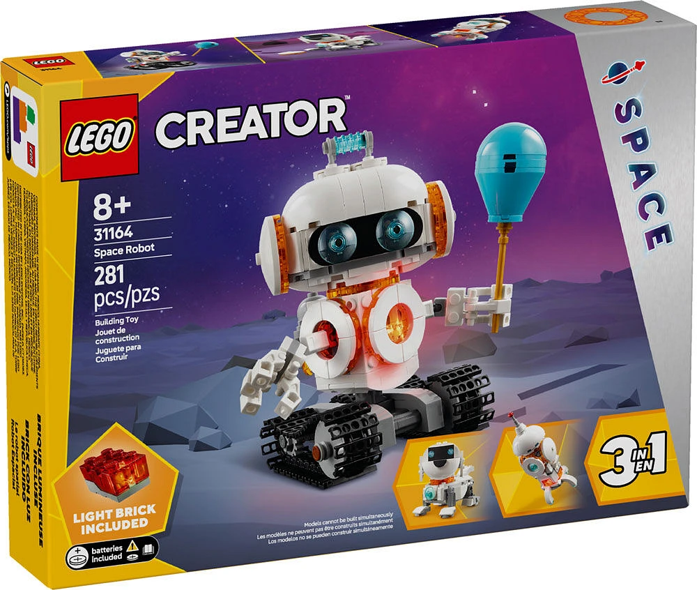 LEGO Creator 3 in 1 Space Robot Building Toy - with 3 Options, Robot, Spaceship, or Robot Dog - 31164