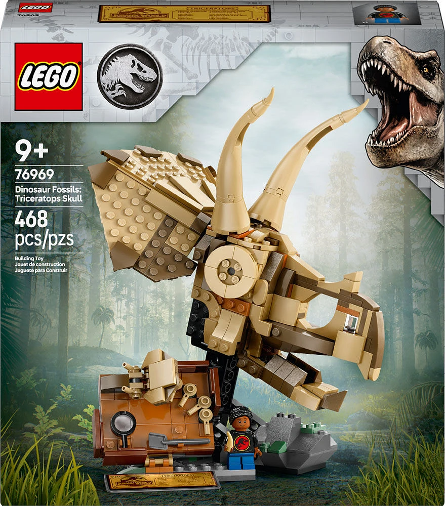 LEGO Jurassic World Les fossiles de dinosaures : le crâne de tricératops, Ensemble de jeu de modèle réduit, Ensemble de construction à exposer 76969