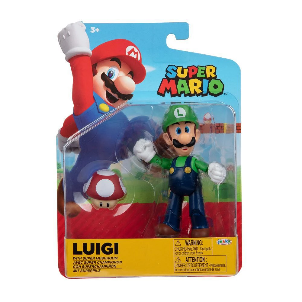 Nintendo 4" Figure - Luigi with Red Mushroom