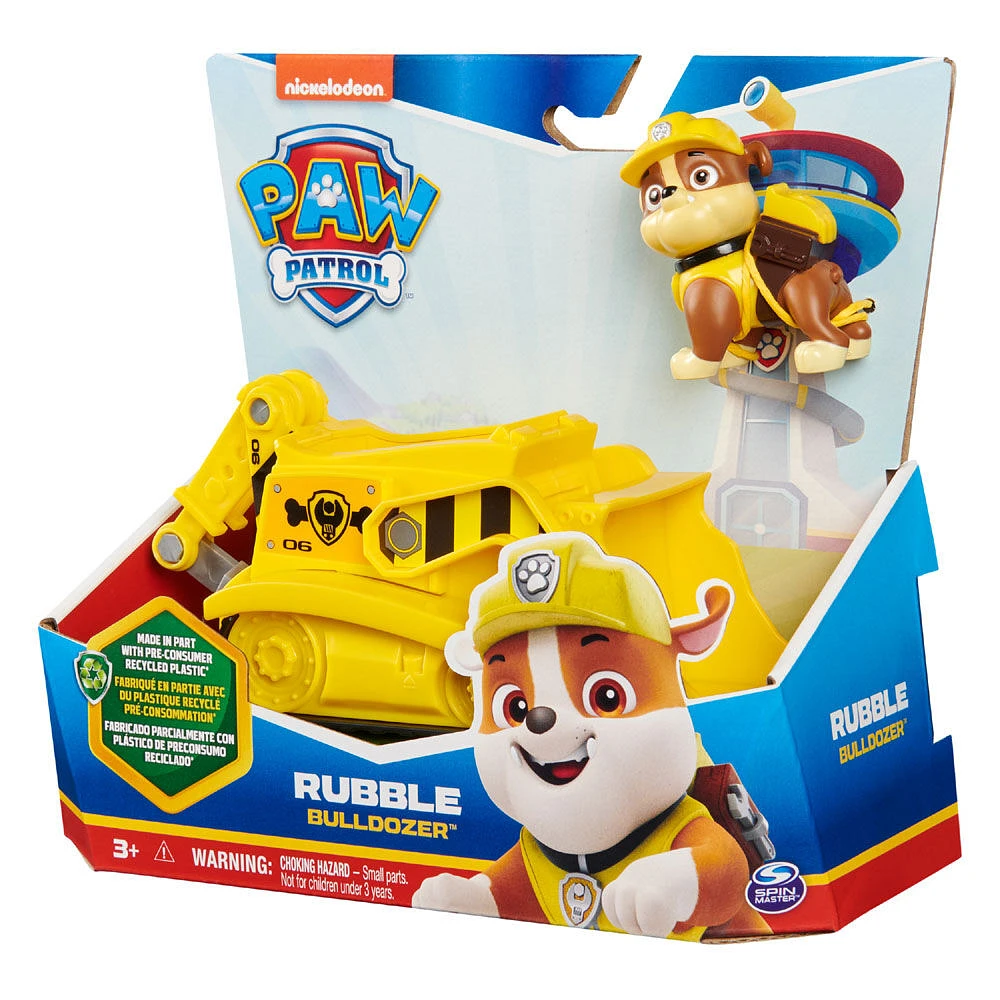 PAW Patrol, Rubble's Bulldozer, Toy Vehicle with Collectible Action Figure, Sustainably Minded Kids Toys