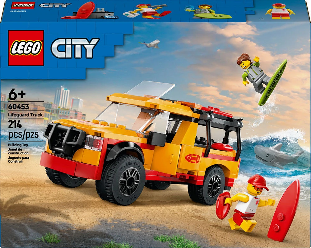 LEGO City Lifeguard Beach Rescue Truck Toy - Includes 2 Minifigures, Shark Toy - Gift for Kids - 60453