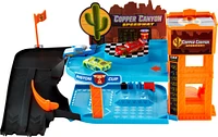 Disney and Pixar Cars Glow Racers Copper Canyon Glowing Garage Playset with 3 1:55 Scale Glow-in-the-Dark Vehicles