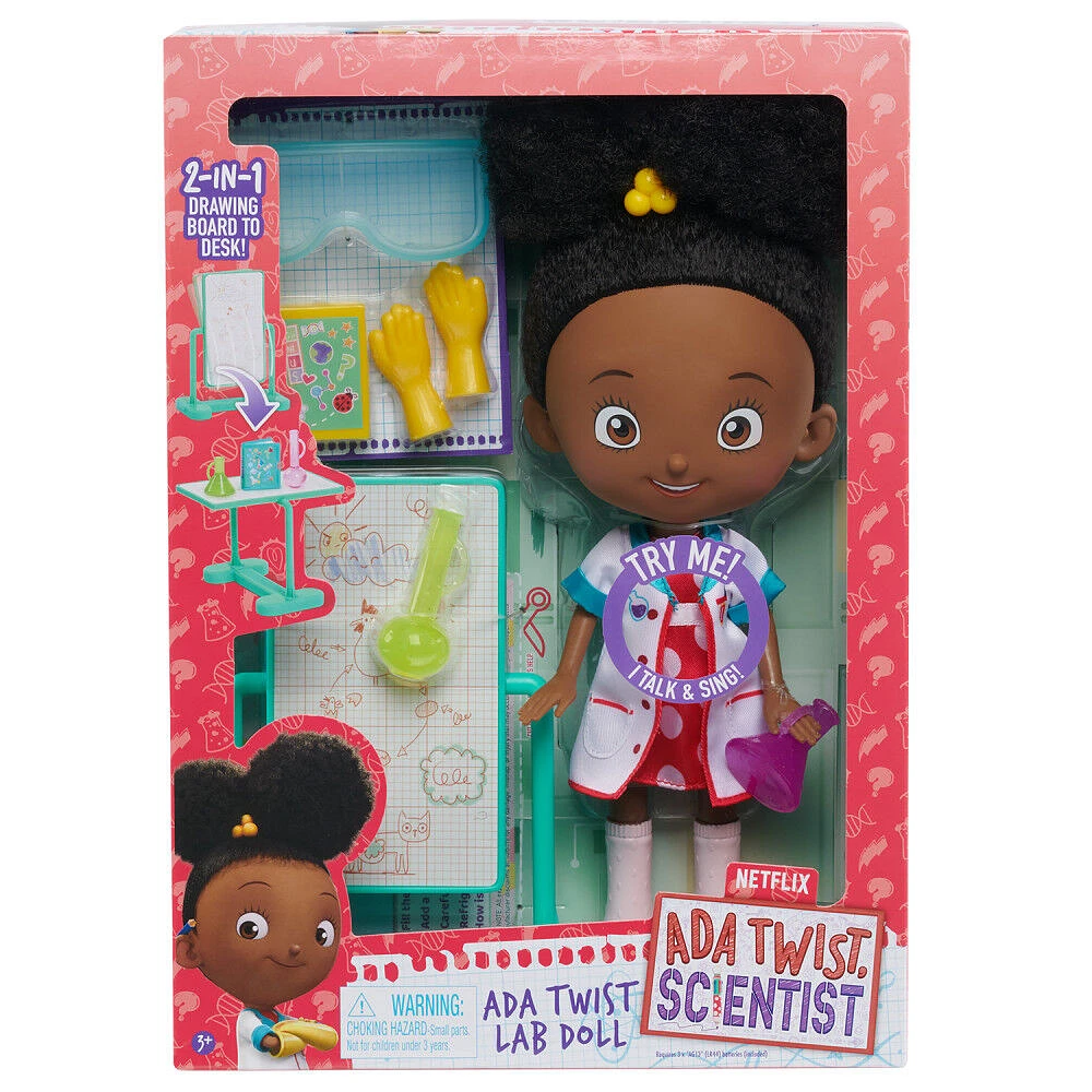 Ada Twist, Poupée de Scientifique Ada Twist Labo, Poupée Interactive de 31 cm (12,5 pouces) avec Accessoires de Labo de Recherche, Parle et Chante la Chanson "The Brainstorm Song"