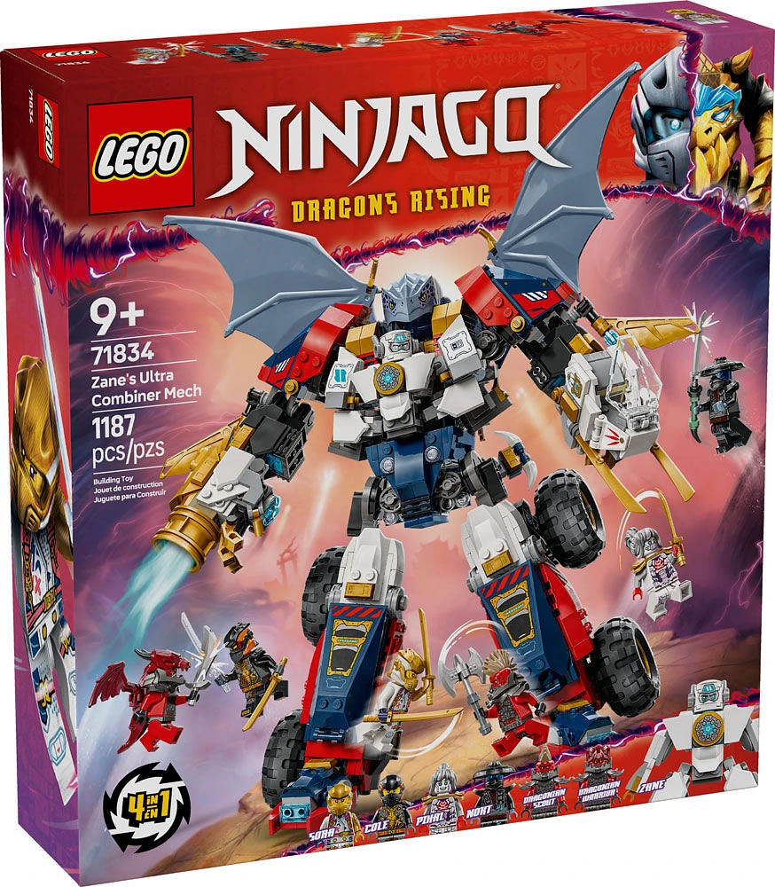 LEGO NINJAGO Zane's Ultra Combiner Mech Ninja Toy - Pretend Play 4-in-1 Building Set for Kids - 71834