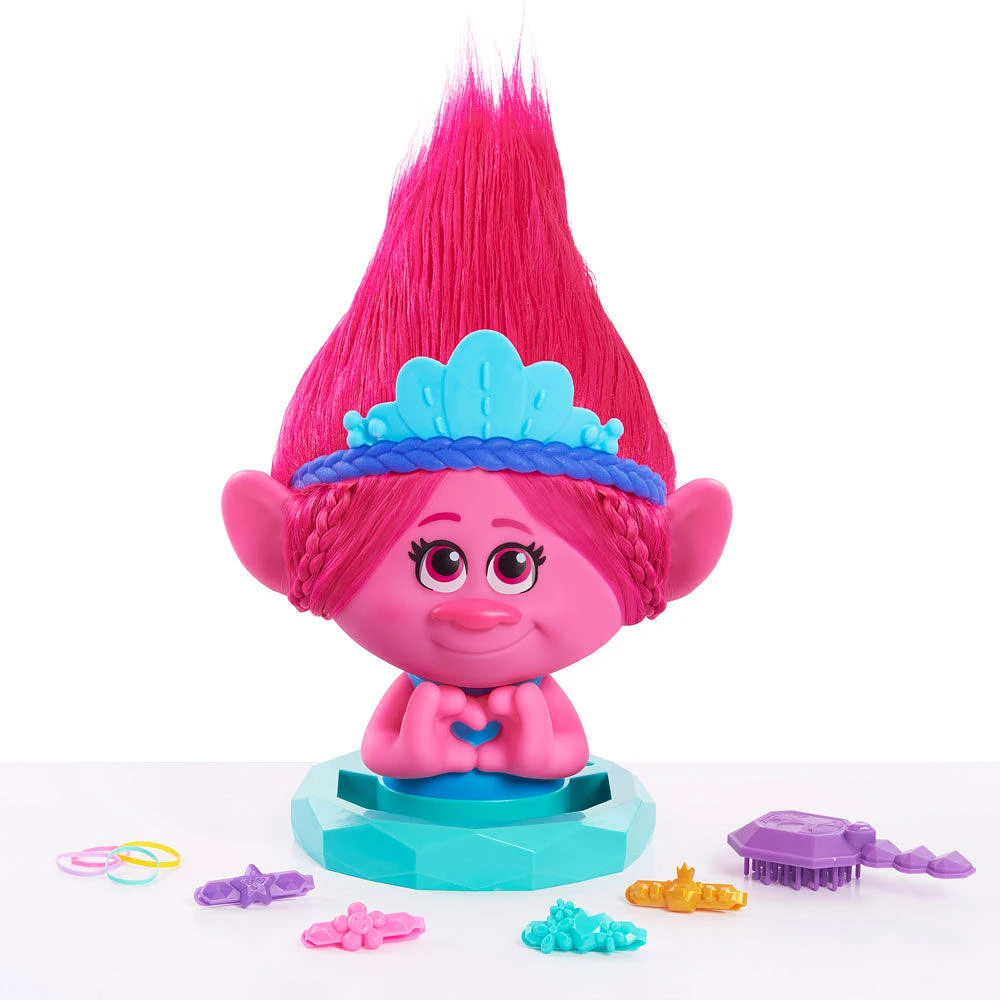 Tête de Coiffure de Poppy de Les Trolls 3 de DreamWorks, 11 Eléments, Rose