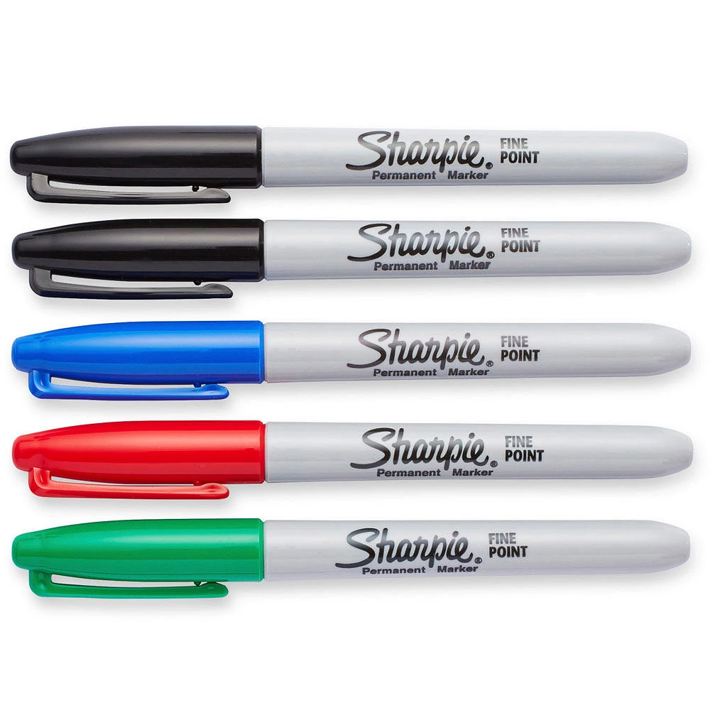 Sharpie Permanent Markers, Fine Point, Assorted Colours, 5 Count