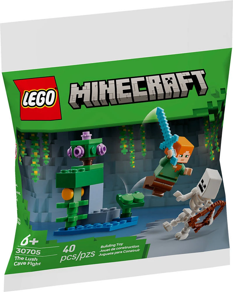 LEGO Minecraft The Lush Cave Fight - Includes Alex and Skeleton Minifigures - Travel Toy for Kids - 30705