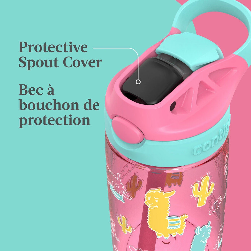 Contigo Aubrey Kids Leak-Proof Spill-Proof Water Bottle, Azalea Jade Llama, 14 oz