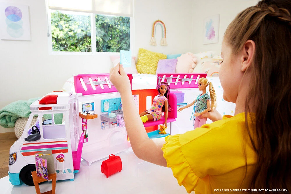 Barbie Toys, Transforming Ambulance and Clinic Playset, 20+ Accessories, Care Clinic