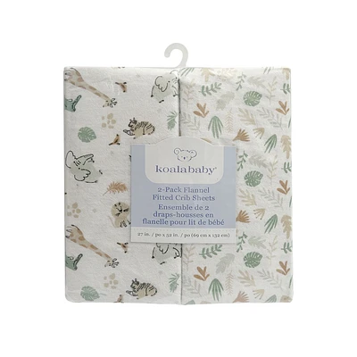 Koala Baby 2 Pack Flannel Sheet Safari/Leaves