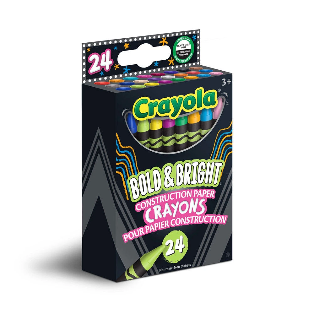 Crayons de cire aux couleurs vives pour papier de construction, boîte de 24