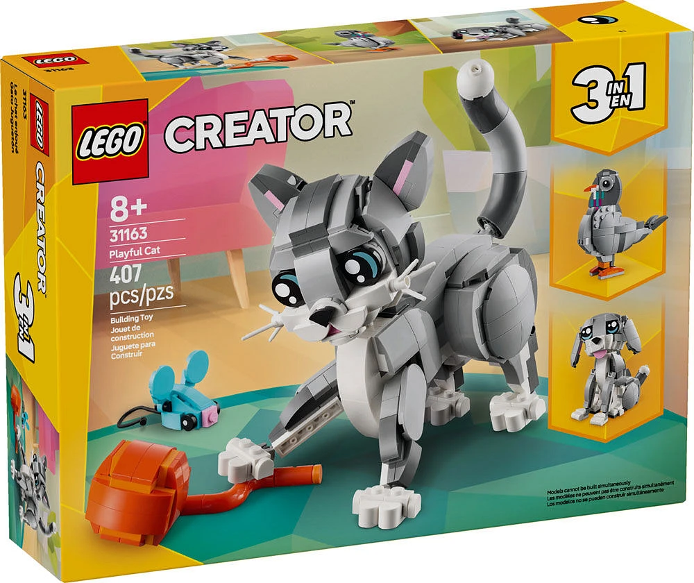 LEGO Creator 3 in 1 Playful Cat Toy - Building Toy with 3 Building Options, Cat, Dog, or Pigeon - 31163