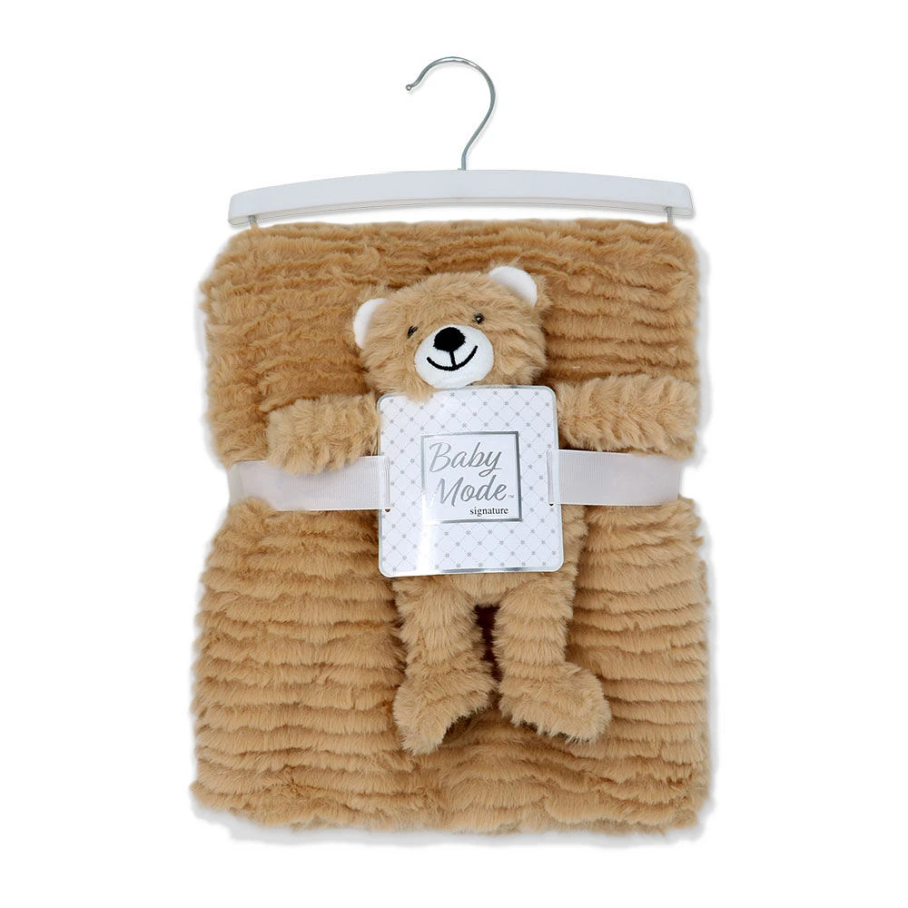 Baby Mode Signature Ridged Plush Toy with Blanket: Tan Bear