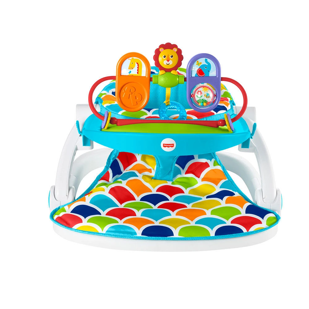 Fisher-Price Deluxe Sit-Me-Up Floor Seat Infant Chair with Feeding Tray and Toys, Happy Hills