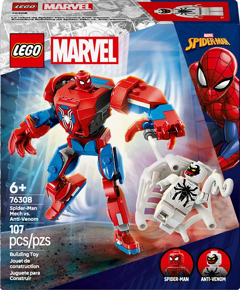 LEGO Marvel Le robot de Spider-Man contre Anti-Venom, Ensemble de jeu de figurines de superhéros à construire 76308