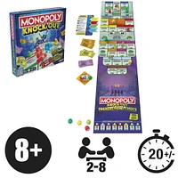 Monopoly Knockout, jeu de groupe familial, jeu de société rapide à partir de 8 ans, 20 minutes