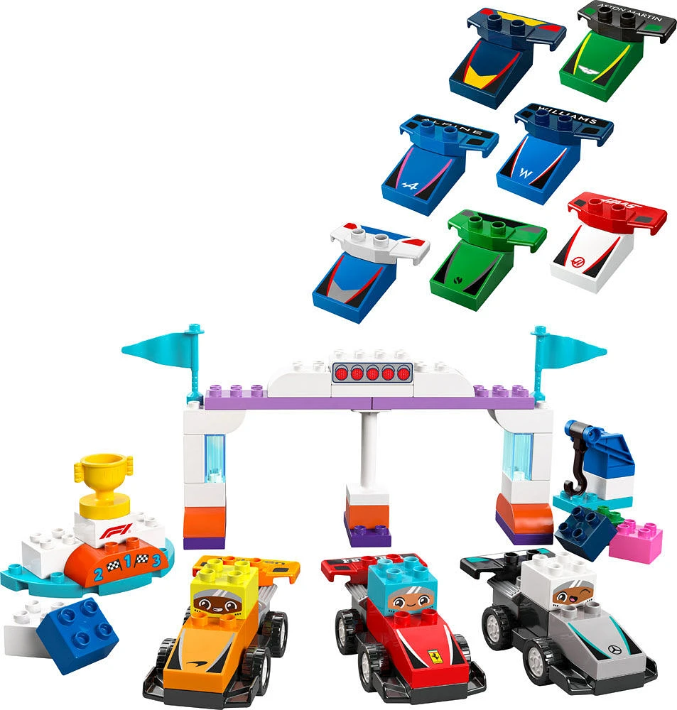 LEGO DUPLO Town F1 Team Race Cars & Drivers Building Toy Playset - Toddler Toy Cars for Pretend Play - 10445