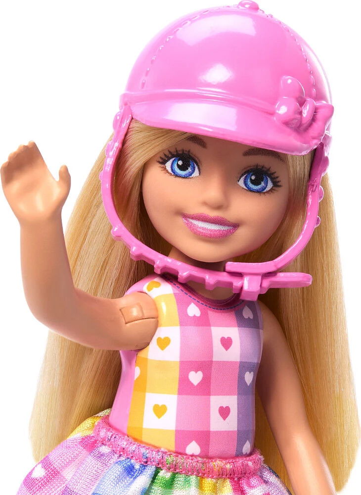 Barbie  Chelsea  Coffret  Poupée et poney, casque, genoux pliables