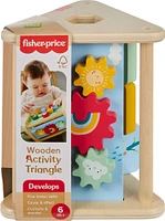 Fisher-Price Wooden Activity Triangle, 2-Sided Fine Motor Toy for Baby, 1 Wood Piece