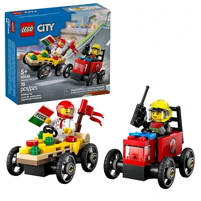 LEGO City Ensemble de course La voiture-pizza contre le camion de pompiers, ensemble de course de boîtes à savon pour les 5 ans et plus 60458