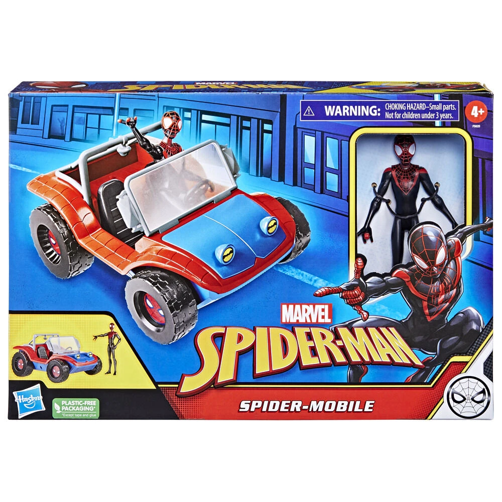 Marvel Spider-Man, Spider-Mobile, véhicule avec figurine Miles Morales à l'échelle de 15 cm, jouets Marvel pour enfants