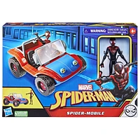 Marvel Spider-Man, Spider-Mobile, véhicule avec figurine Miles Morales à l'échelle de 15 cm, jouets Marvel pour enfants