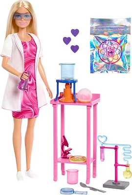 Barbie Poupée mode et accessoires Scientifique, blonde, table