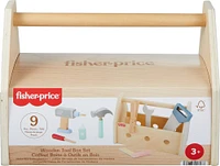 Fisher-Price Coffret Boîte à outils en bois, 9 éléments en bois