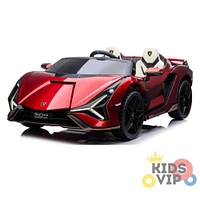 KIDSVIP Voiture porteur 2 places Lamborghini Sian 4X4 24 V sous licence pour enfants avec RC - Rouge