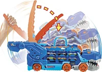 Hot Wheels City-Transporteur T-Rex pour +20 voitures, piste de course