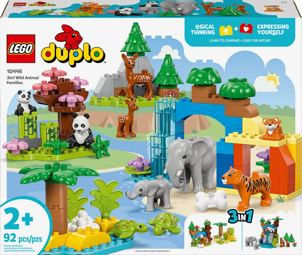 LEGO DUPLO Ma ville Familles d'animaux sauvages 3-en-1, Jouet d'apprentissage pour tout-petits avec 10 figurines d'animaux 10446