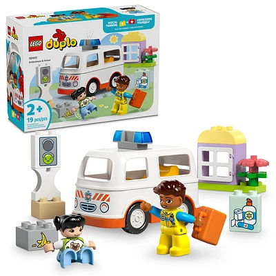 LEGO DUPLO Ambulance et chauffeur Jouet éducatif qui propose un jeu de simulation imaginatif pour les tout-petits 10447