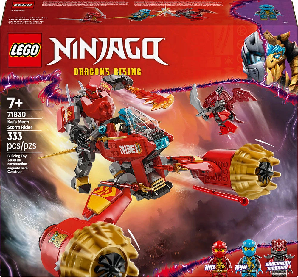 LEGO NINJAGO La moto-robot des tempêtes de Kai, Jouet de ninjas combo, Ensemble de construction avec 3 figurines 71830