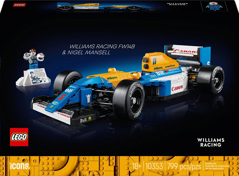 LEGO Icons Williams Racing FW14B et Nigel Mansell, Décoration pour le bureau et la maison, Modèle de voiture 10353