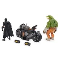 DC Comics, Batman Transforming Batcycle Battle Pack avec figurines articulées Killer Croc et Batman exclusives de 10 cm