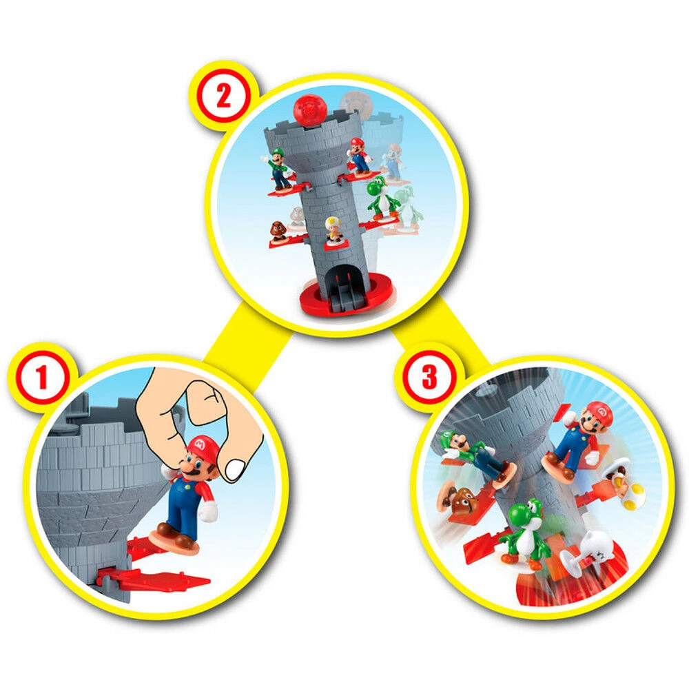 Epoch Games Super Mario Blow Up! Shaky Tower Balancing Game with Collectible Super Mario Action Figures - English Edition