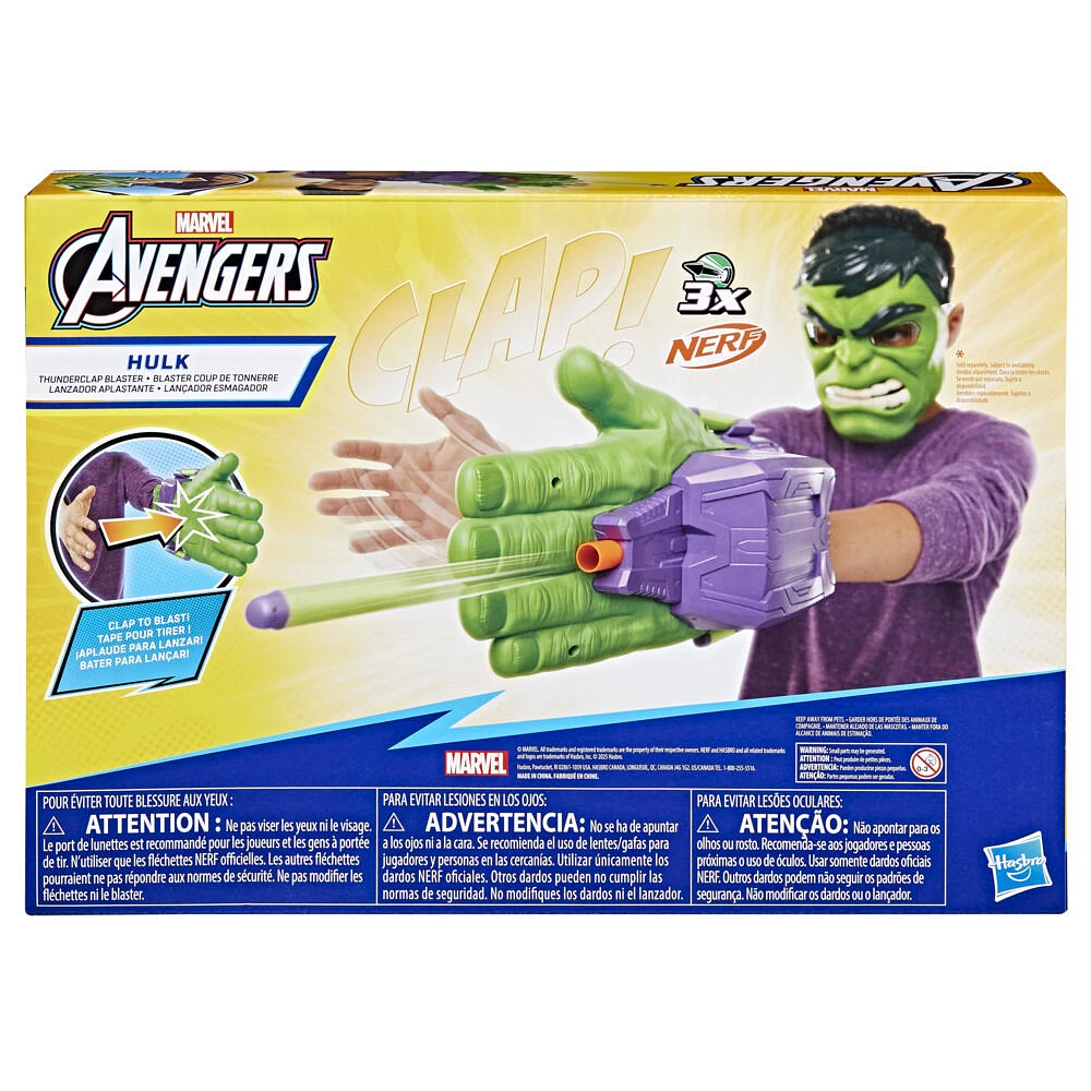 Marvel Avengers Hulk Thunderclap Blaster Roleplay Toy with 3 NERF Darts