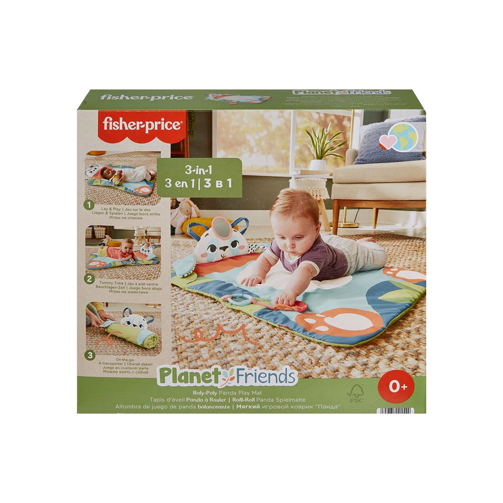 Fisher-Price  Planet Friends  Tapis d'éveil Panda à rouler, 2jouets