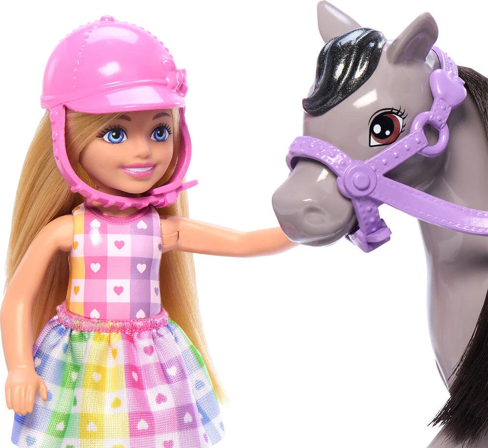 Barbie Chelsea Doll & Horse Toy Set, Includes Helmet Accessory, Doll Bends at Knees to "Ride" Pony