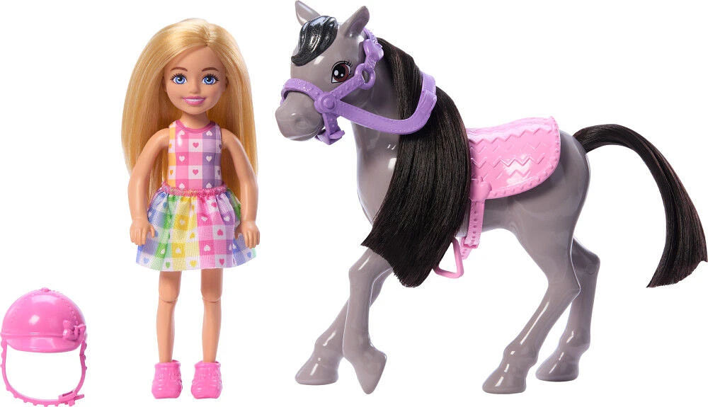 Barbie  Chelsea  Coffret  Poupée et poney, casque, genoux pliables